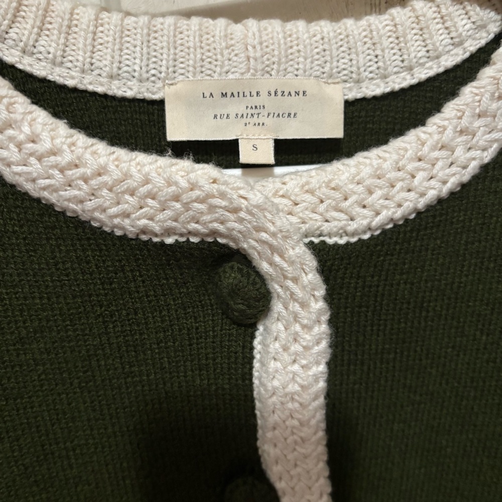Sezane Auguste Jacket Perfect Green/Ecru Size S (Final Price) - Picture 2 of 5